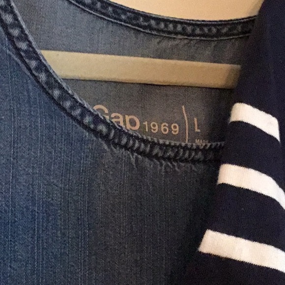 Two GAP Short Sleeve Tops - Denim Blue and Navy Blue/White Stripes - Picture 3 of 3